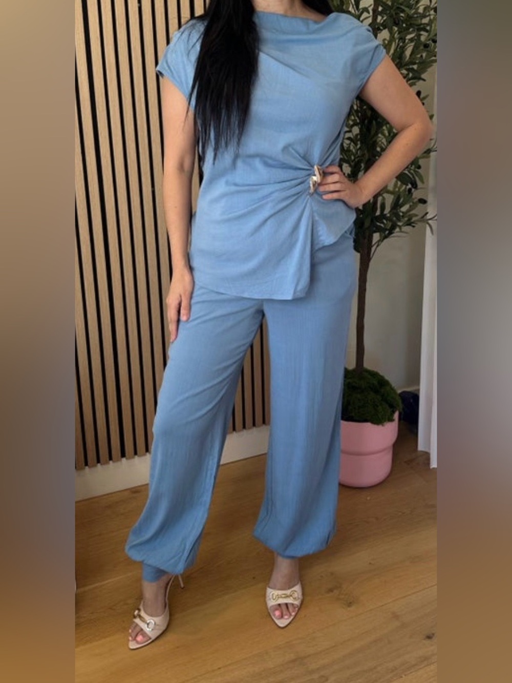Women's Light Blue Pant Set - Casual Elegant